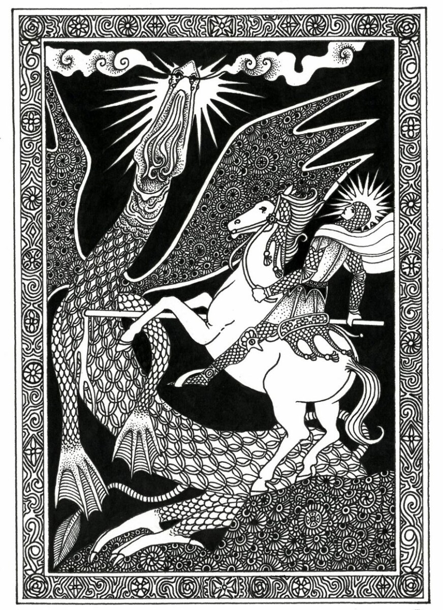 dragon slayer print symbolism art ink